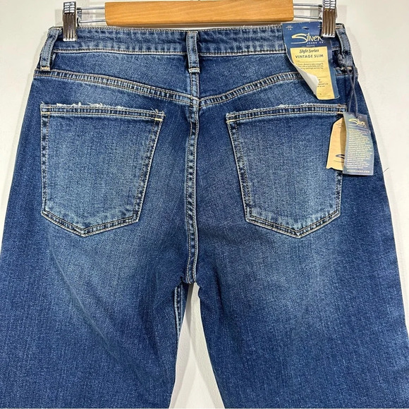 NWT Silver Jeans Vintage Slim Mid Rise Dark Wash Tuxedo Stripe Jeans - Picture 8 of 13